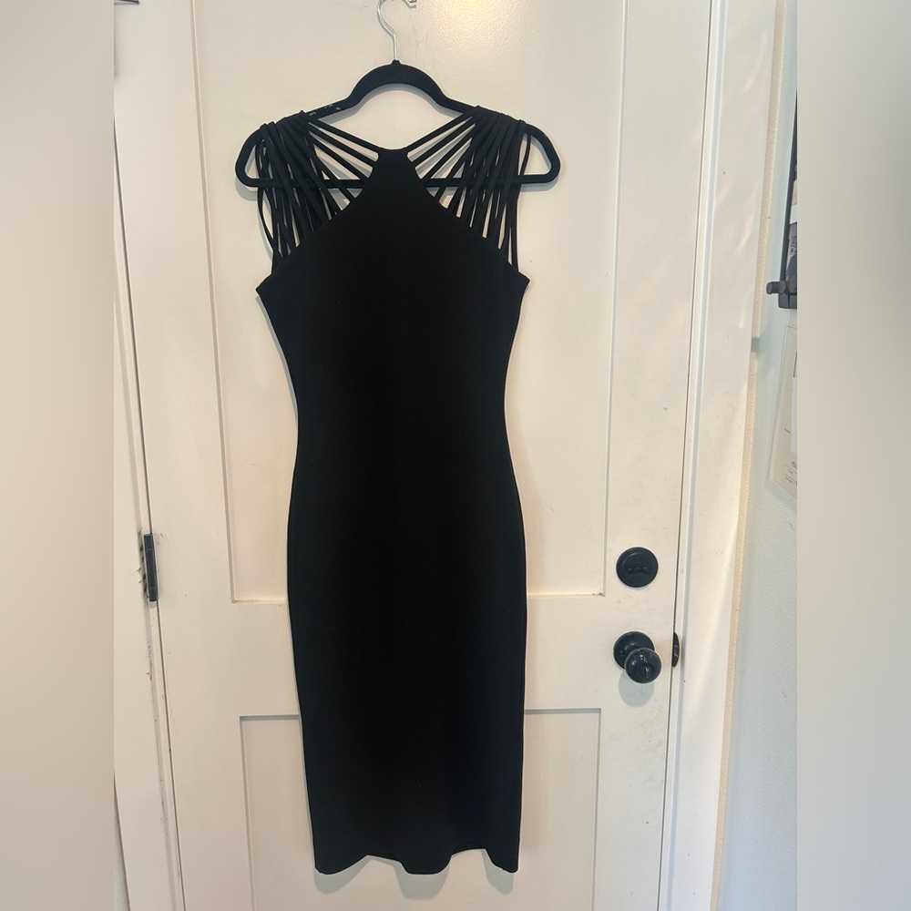 Dress The Population black strappy gwen midi dress sz med stretch - Picture 2 of 8